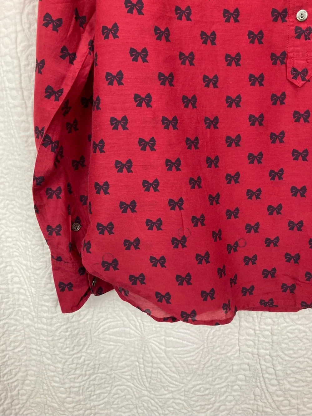 J.Crew Red Bow Print Cotton Silk Popover Blouse sz 12